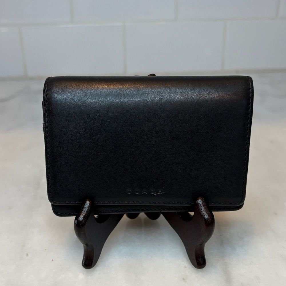 Coach Wallet Leather Black Bifold Snap Compact Wallet